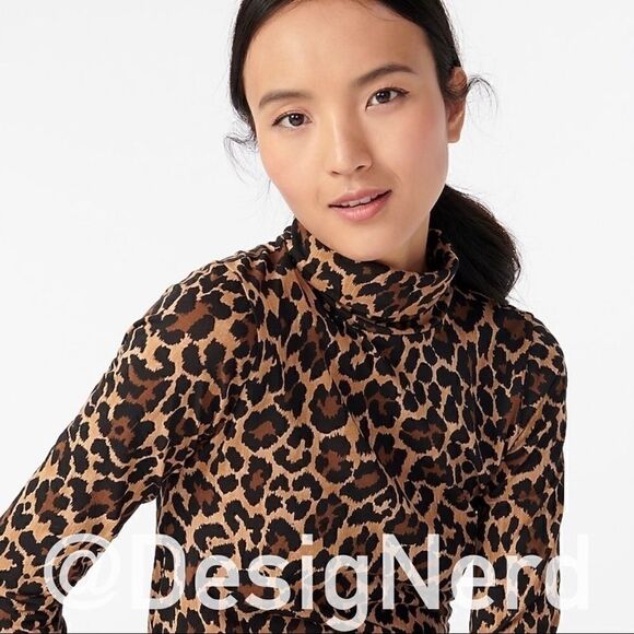 J. CREW TISSUE LONG SLEEVE TURTLENECK IN LEOPARD PRINT WOMEN’S SIZE XS - Picture 3 of 9
